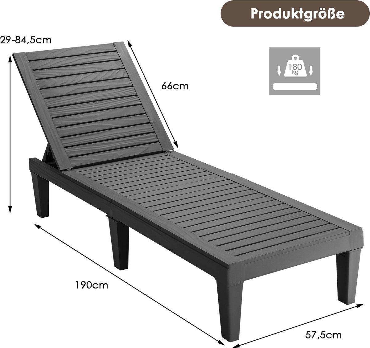 COSTWAY Zonneligstoel, 5-voudig verstelbaar, 180 kg draagkracht thumbnail 2