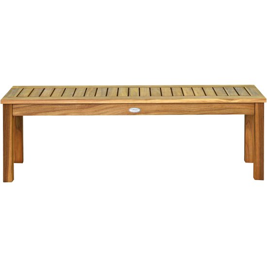 Houten tuinbank zonder rugleuning, met vier poten.