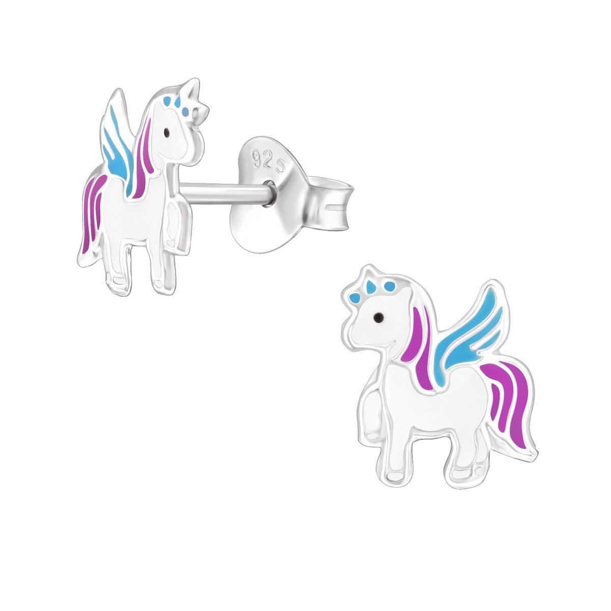 Oorbellen meisje unicorn - paars- blauw - zilver