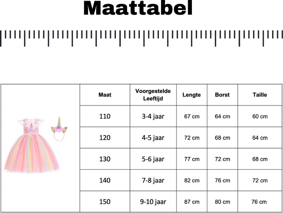 Joya Kids® Roze Eenhoorn Verkleed Jurk | Unicorn Jurk kostuum | Prinsessen jurk verkleedjurk + Haarband | Maat 104-110 (110) | Sinterklaas kado cadeau meisje — afbeelding 4
