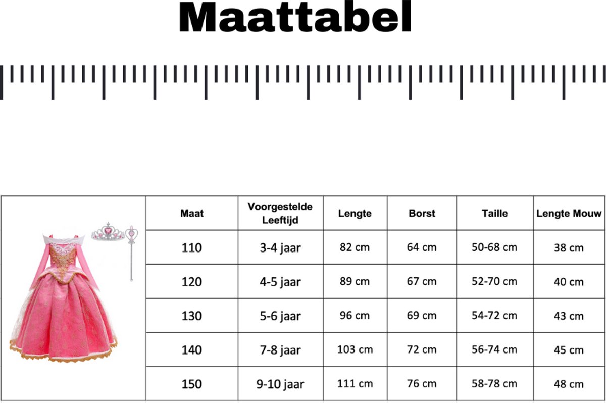 Joya Kids® Roze met Goud Prinses verkleedjurk | Roze Prinsessenjurk | verkleedkleding Meisje | (110) roze goud + kroontje & Staf | Cadeau meisje — afbeelding 13