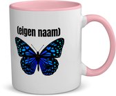 Akyol - Tasse à café papillon bleu avec eigen naam - Tasse à thé - Rose - Papillon - Amoureux des animaux - Quelqu'un qui aime les papillons - Anniversaire - Cadeau - Cadeau - Capacité 350 ml