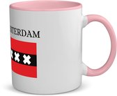 Akyol - amsterdam koffiemok - theemok - roze - Amsterdam - amsterdammers - amsterdam liefhebbers - vlag xxx - hoofdstad nederland - 350 ML inhoud