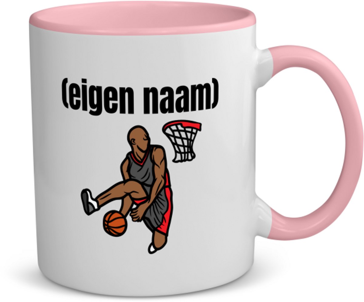 Akyol - basketbal man met eigen naam koffiemok - theemok - roze - Basketbal - iemand die op basketbal zit - sport - bal - wedstrijdsport - verjaardag cadeau - kado - 350 ML inhoud