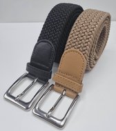 2 pack deal - Elastische riem - gevlochten broekriem - dames en heren riemen - Kleur 1 Beige 2 Zwart 105 cm