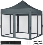 VONROC Easy-Up Partytent - 3x3 m - Premium easy-up Partytent - Set incl. Muggennet zijwanden - Modulair Ontwerp – Opvouwbaar – Waterdicht – Stalen Frame - 50+ UV Bescherming - Incl. Opbergtas - Grijs