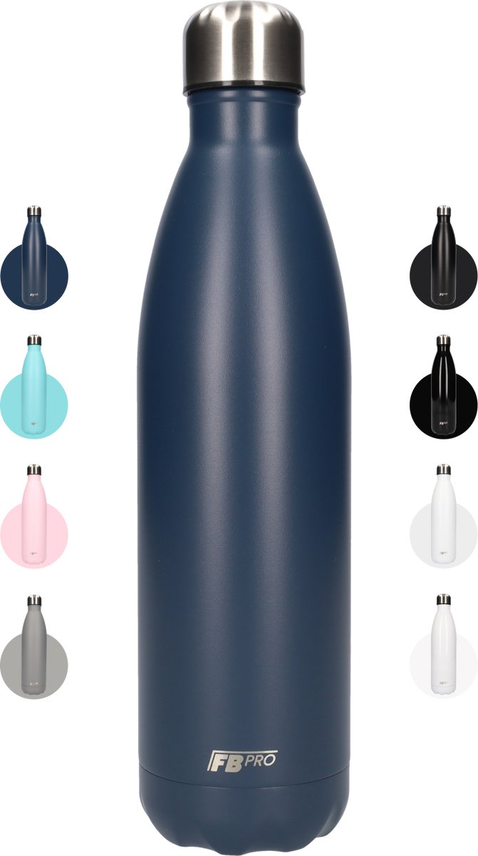 FBFS159 Thermosfles, Drinkfles, Waterfles - 750 ml - Thermos fles voor de warme en koude dagen - Dubbelwandig - Thermosbeker Koffie, thee en Koele dranken - Water fles voor onderweg - Mat Blauw - Matte Blue