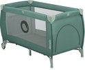 Groen campingbedje met matras, zij-ingang met rits en wieltjes.