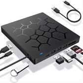 7-in-1 Externe DVD / CD Speler en Brander voor Laptop - geschikt voor windows 9/10/11, linux os, mac os - USB-A3.0 USBC - SD/TF (Micro SD) Kaartlezer