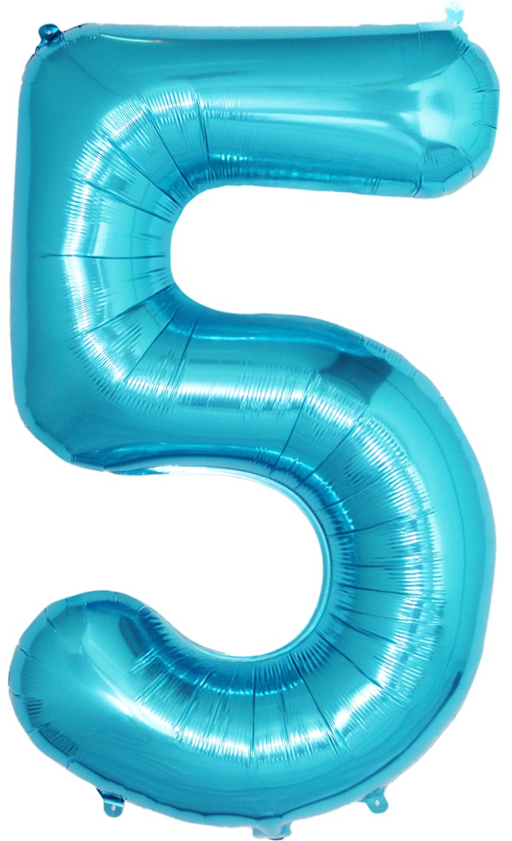 Folie Ballon Cijfer 5 Jaar Cijferballon Feest Versiering Folieballon Verjaardag Versiering Blauw XL 86Cm Met Rietje