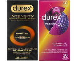 Durex - 20 stuks Condooms - Intensity 10st Nieuwste generatie ultradun, gedeelde lichaamswarmte - Pleasure Me 10st met ribbels - Voordeelverpakking