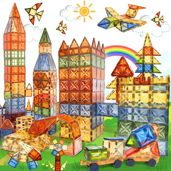 Xanna Magnetische Bouwtegels - 108 Stuks - Magnetisch Speelgoed vanaf 3 Jaar - Montessori Educatief Bouwspeelgoed - Magna tiles
