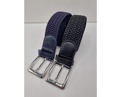 2 pack deal - Elastische riem - gevlochten broekriem - dames en heren riemen - kleur 1 Blauw 2 Zwart 110 cm