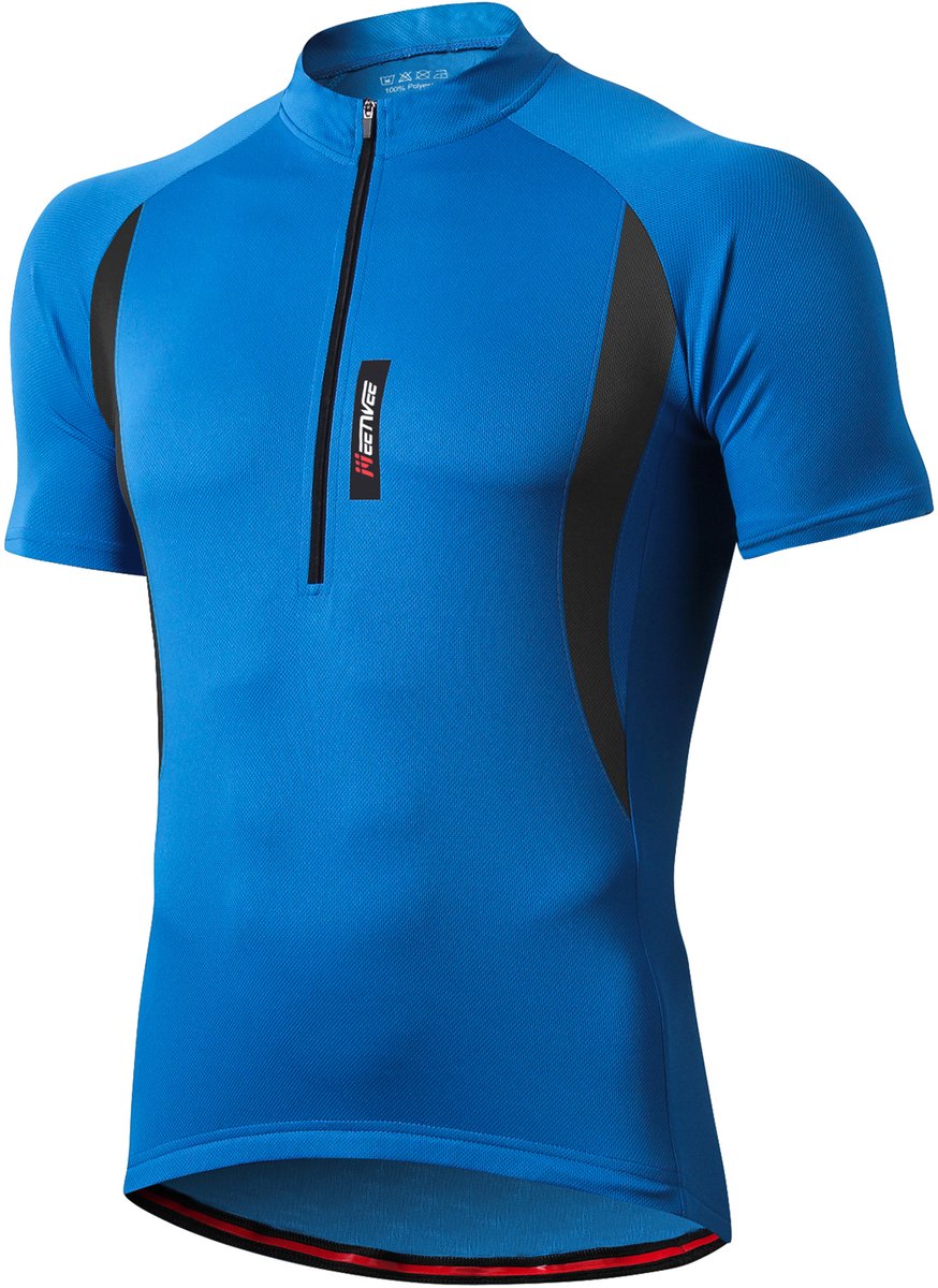 MEETYOO Herenfietsshirts Vochtafvoerend Korte mouwen Snel Fietsshirt Heren - Korte Mouwen - Wielershirt - Cycling ComfortFit Comfort Wielrenshirt Met 3 zakken en reflecterende strips-Blauw-XXL