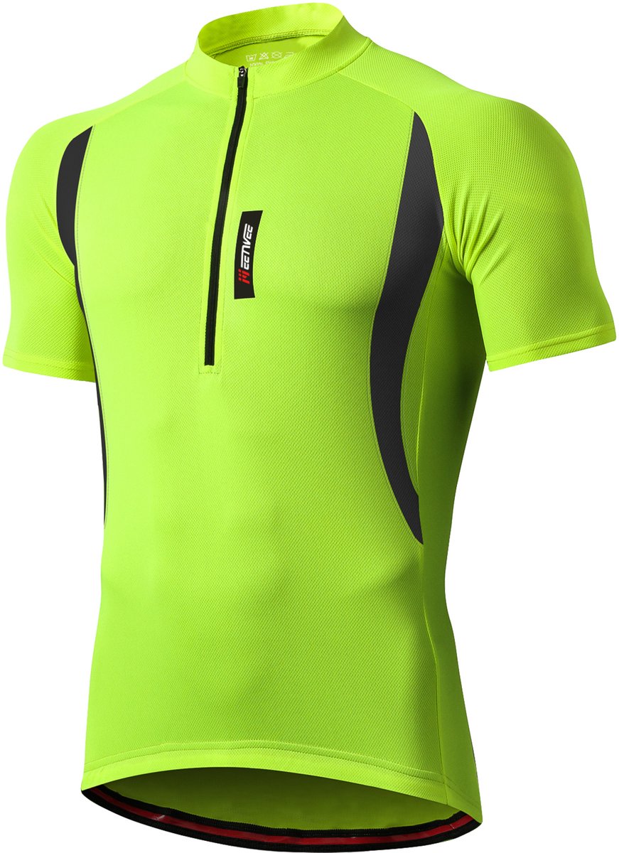MEETYOO Herenfietsshirts Vochtafvoerend Korte mouwen Snel Fietsshirt Heren - Korte Mouwen - Wielershirt - Cycling ComfortFit Comfort Wielrenshirt Met 3 zakken en reflecterende strips-Groente-XXL