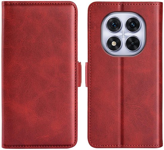 Coque Xiaomi Redmi Note 14 Pro 5G - Étui portefeuille de Luxe MobyDefend (fermeture latérale) - Rouge - Étui pour téléphone portable - Convient pour : Xiaomi Redmi Note 14 Pro 5G