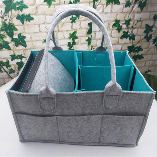 Keçe Deri Kulplu Dolap Düzenleyici Organizer 33X18X20 Cm (Gri