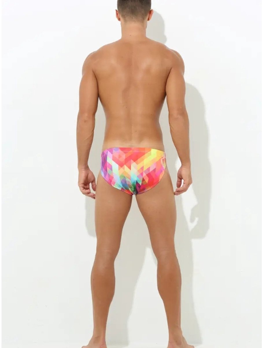 Heren Zwemslip met Geometrische Print en Strikdetail - Heren Zwemkleding - Kleurrijke Zwemshort - LekkerStout | ( LS294 ) — afbeelding 2