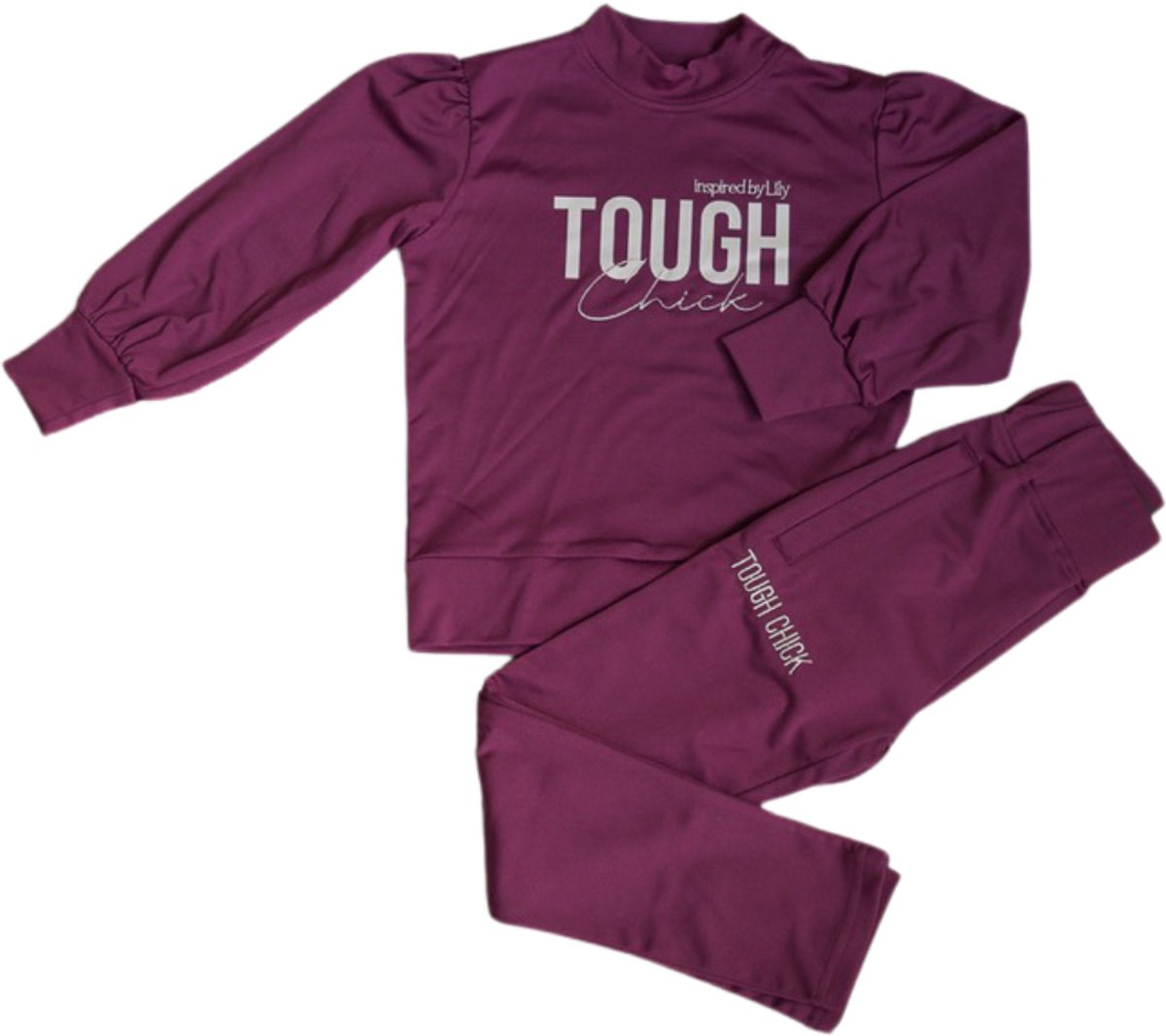 Tough Chick Trainingspak Meisjes - Trainingpak - Joggingspak Meisjes - Joggingspak - Sportpak Meisjes - Aubergine - Maat 164
