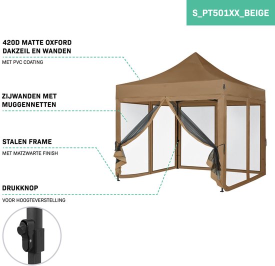3x3 m Easy Up partytent Vouwpaviljoen, PROFESSIONAL alu 40mm, crème
