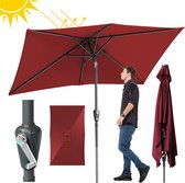 Parasol met Standaard Ø210x140 cm - Grote Rechthoekige Stokparasols met Zwengelsysteem - Zonwering voor Balkons, Tuinen en Terrassen - Stevig Frame - Rood