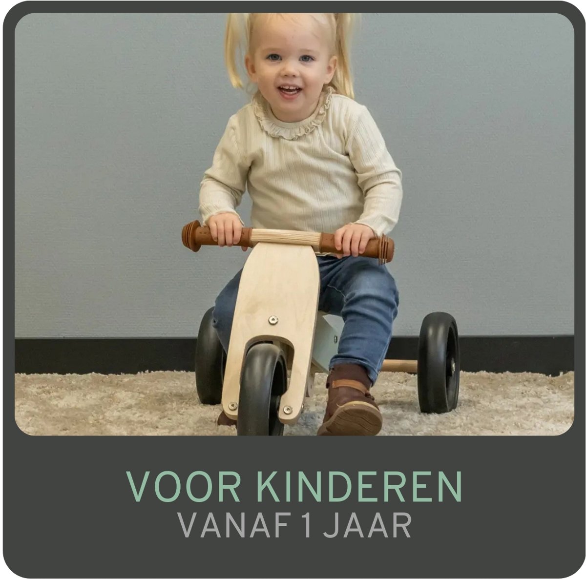 Bandits & Angels Smart Bike Loopfiets Hout 4-in-1 Groen vanaf 1 jaar - Voor Jongens en Meisjes - Houten Loop Fiets Olijfgroen - Omkeerbaar in Driewieler en Tweewieler - Verstelbaar Zadel — afbeelding 5