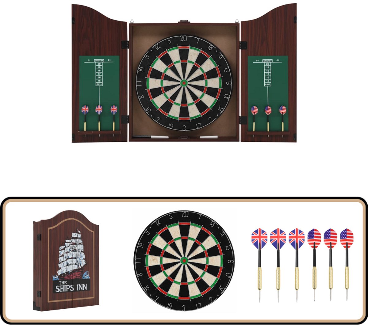 Professioneel Dartbord met Kast en 6 Darts - Sisal Dartset - Dartsets - Dart - Darts