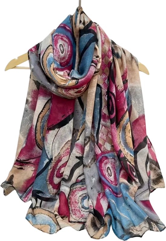 Dames Sjaal - Sjaal Dames - Zomersjaal - Voorjaarssjaal - Herfstsjaal - Lichte Sjaal - Modesjaal - Shawl - Katoen/Viscose - Kleurrijk - Paars Rood Fuchsia- 180cm * 85cm