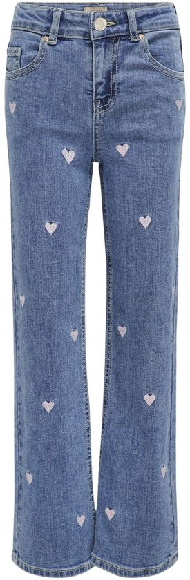 ONLY KOGJUICY WIDE LEG HEART EMB JEANS NOOS Meisjes Jeans - Light Medium Blue Denim Pink Heart Embroidery