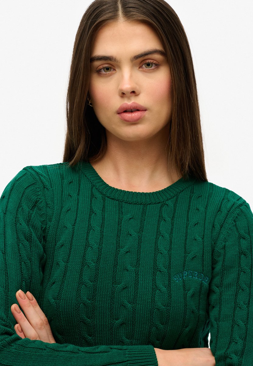 Superdry Essentials Slanke Kabeltrui Dames Sweaters Groen