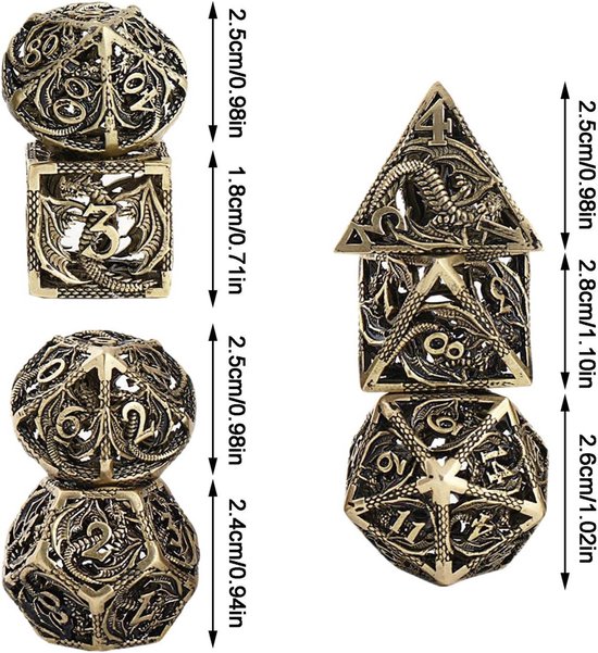 Ensemble de dés Joya Kids® Dungeons and Dragons | Set de Dés DnD Polydice | Ensemble de dés D&D | Ensemble de 7 dés en Métal | Coffre de rangement de Luxe inclus | Dés en métal vieil or avec dragons