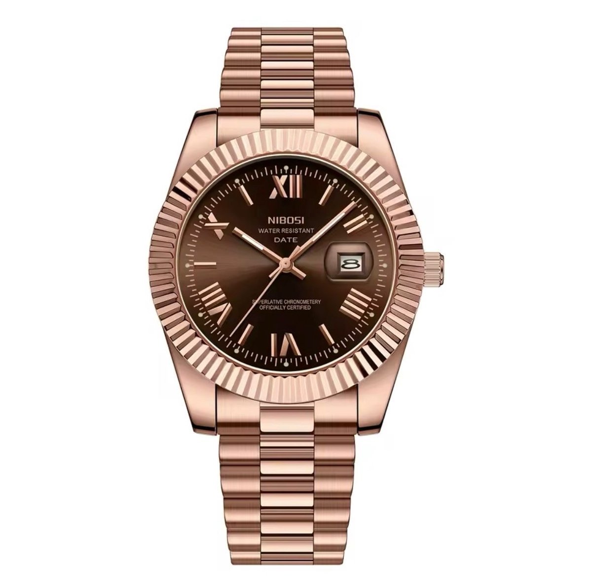 Nibosi - Herenhorloge - Polshorloge - Heren - Horloge - Horlogedoos - Mannen - Rosé Chocolate Dial - RVS