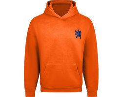 O.Leo - Oranje Hoodie heren & dames - Maat XXL - Blauw geborduurde leeuw - Premium katoenmix - Unisex pasvorm sweater