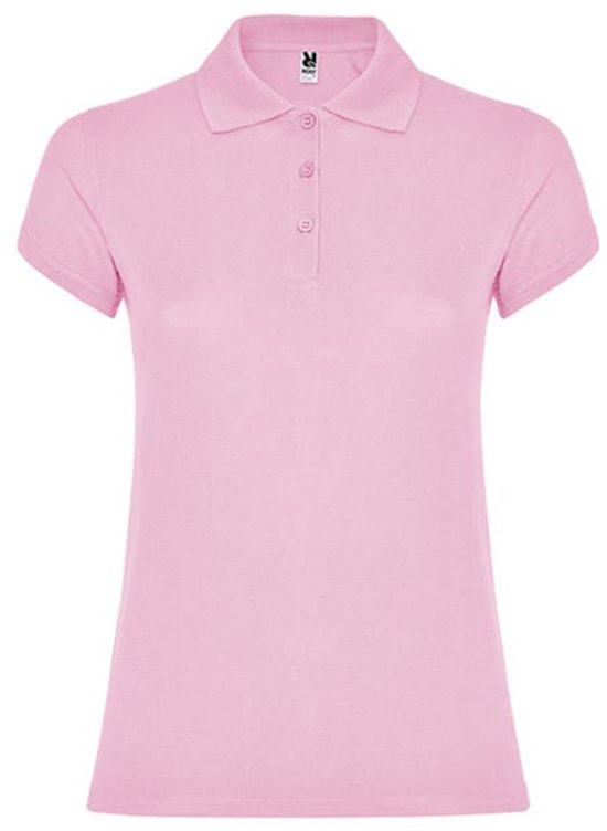 Roze poloshirt van Roly met korte mouwen, kraag en knoopjes.