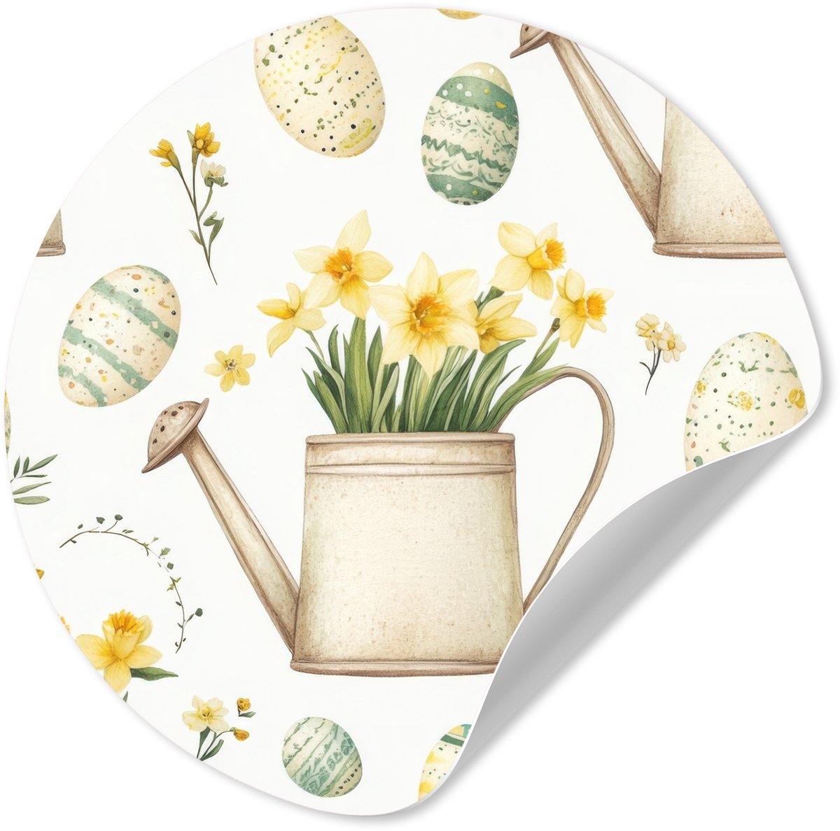 WallCircle® - Behangcirkel 120x120 cm - Muurstickers Gieter - Bloemen - Eieren - Muurcirke