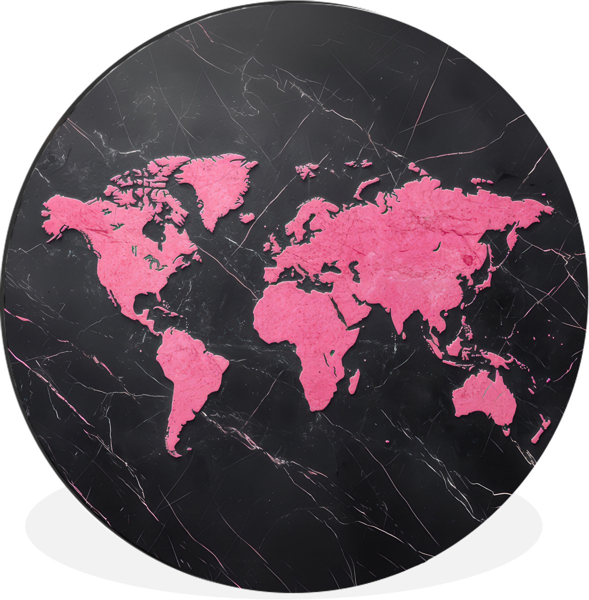 WallCircle Wandcirkel - Muurcirkel - Wereldkaart - Roze - Marmer - Aluminium - Dibond - 120x120 cm - Binnen en Buiten