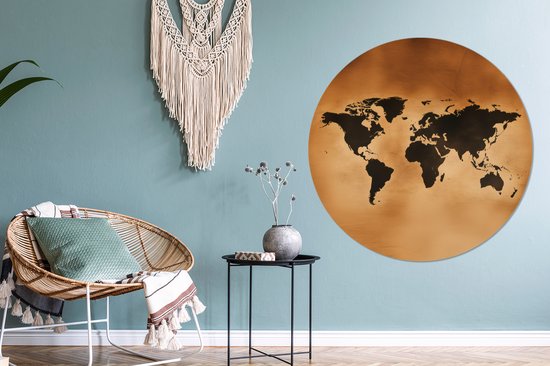 WallCircle - Cercle mural - Cercle mural - Wereldkaart - Marron - Carte - Aluminium - Dibond - 140x140 cm - Intérieur et extérieur