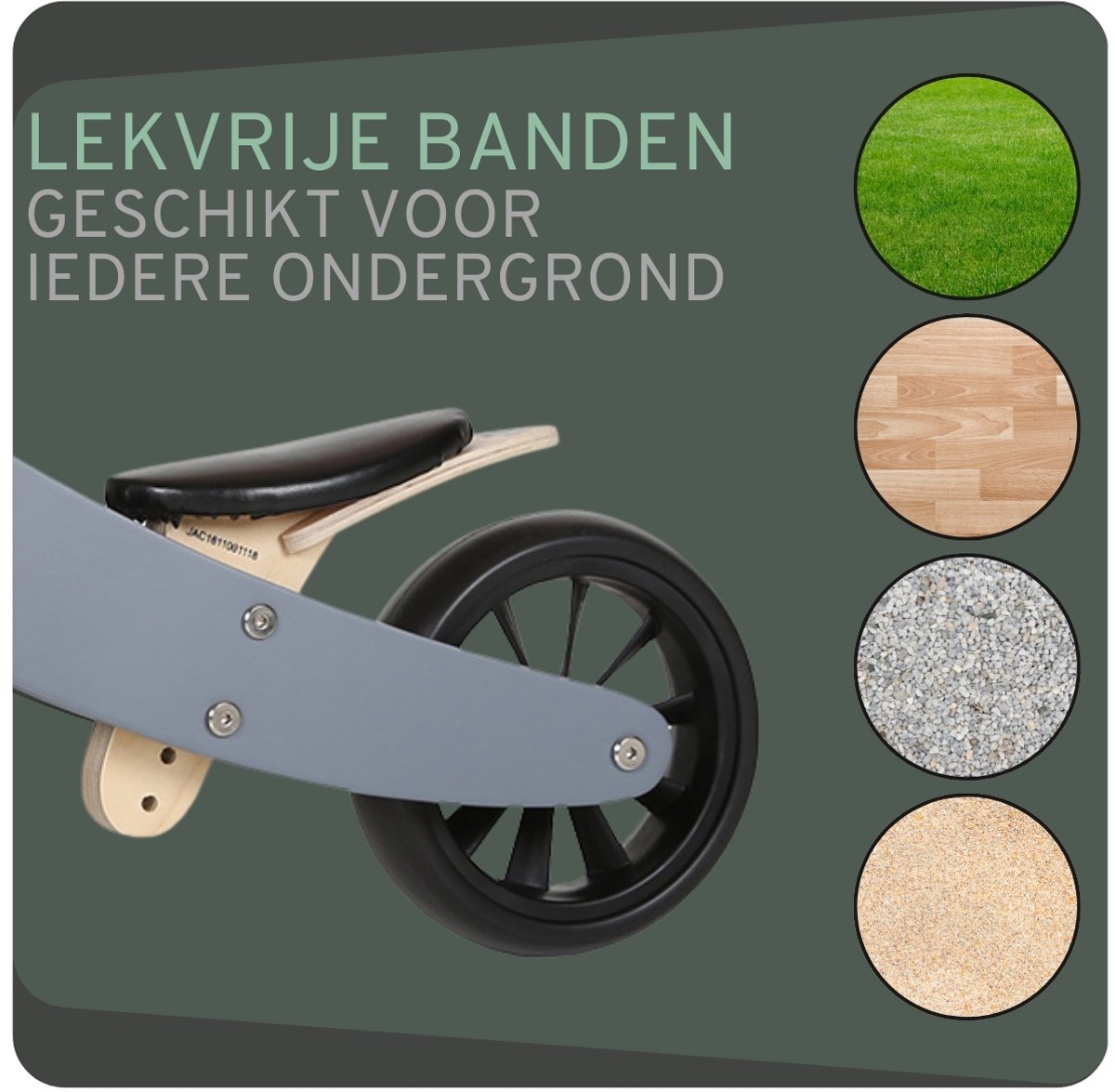 Bandits & Angels Smart Bike Loopfiets Hout 4-in-1 Grijs vanaf 1 jaar - Voor Jongens en Meisjes - Houten Loop Fiets - Omkeerbaar in Driewieler en Tweewieler - Verstelbaar Zadel — afbeelding 9