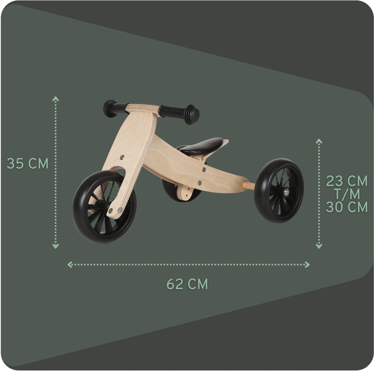 Bandits & Angels Smart Bike Loopfiets Hout 4-in-1 vanaf 1 jaar - Voor Jongens en Meisjes - Houten Loop Fiets - Omkeerbaar in Driewieler en Tweewieler - Verstelbaar Zadel — afbeelding 4
