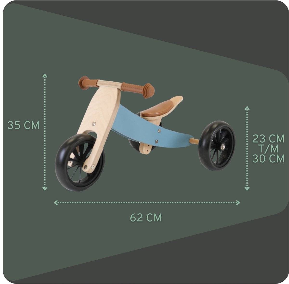 Bandits & Angels Smart Bike Loopfiets Hout 4-in-1 Petrol Blauw vanaf 1 jaar - Voor Jongens en Meisjes - Houten Loop Fiets - Omkeerbaar in Driewieler en Tweewieler - Verstelbaar Zadel — afbeelding 3