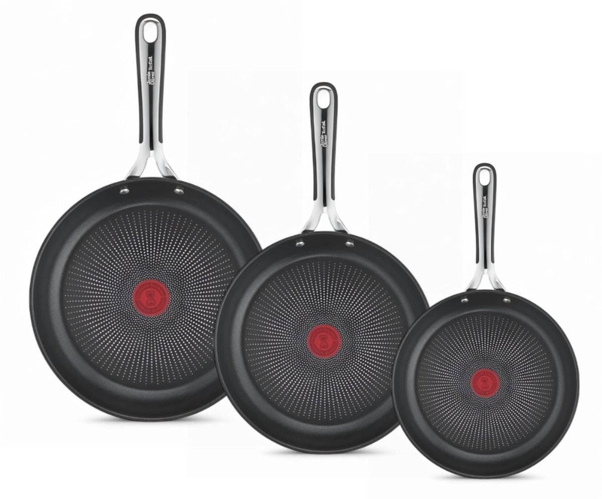 Tefal Jamie Oliver Kitchen Essentials Pannenset - Koekenpannen - Ø20/24/28cm - Inductie - RVS - Siliconen Handgreep