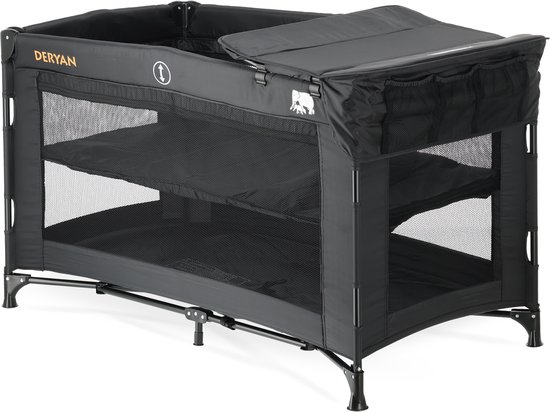 Deryan Luxe Campingbed - Inclusief transporttas - Inclusief verschoonblad -Inclusief bodemverhoger - Zwart