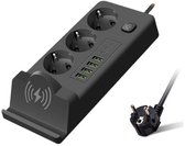 Bol.com Oneproduct - Stekkerblok met usb - Zwarte stekkerdoos - Draadloze Oplader - Verlengsnoer - Verlengkabel - 4x USB - 2x US... aanbieding