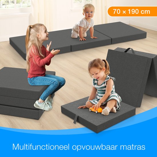 ELONEO Opvouwbaar Matras 90x200 cm - Dik 8 cm Vouwmatras, Wasbaar en Draagbaar Multifunctioneel Logeerbed, Reismatras, Logeermatras, Opvouwbaar Bed, Poef en Zitje