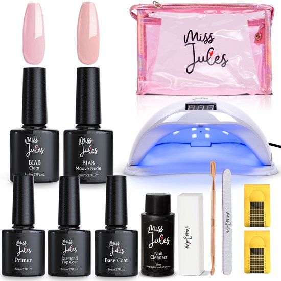 Miss Jules® BIAB Starter Pakket – Builder in a Bottle – BIAB Nagel Builder Gel – BIAB Nagellak Starterset - HEMA & TPO Free - Inclusief 48W UV/LED Lamp, Nail Cleanser & Instructievideo (NL)
