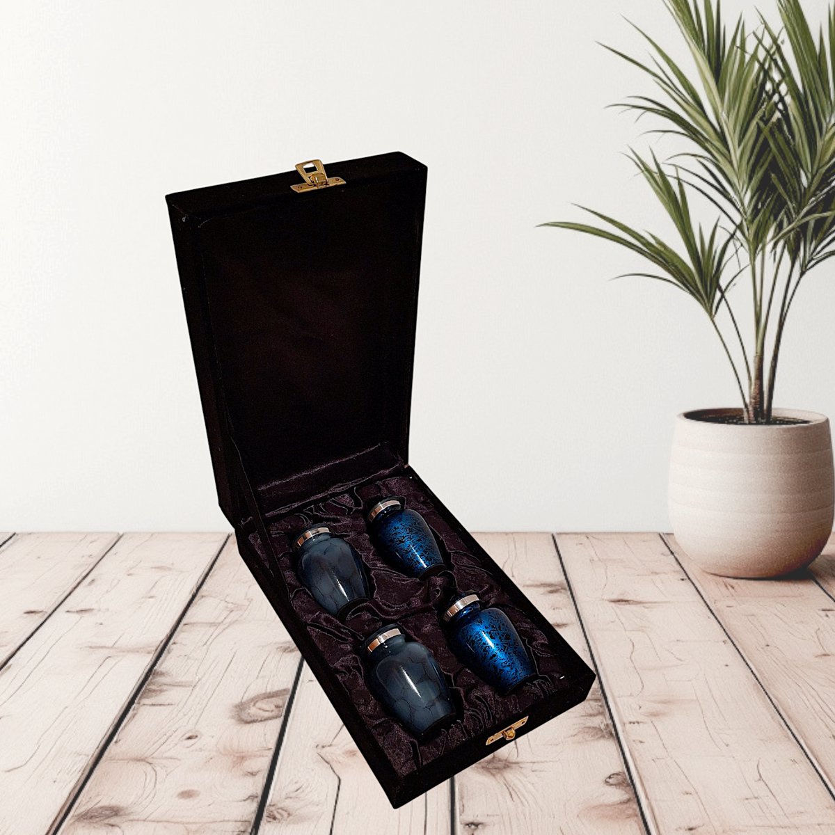 Exclusieve set van 4 mini-urnen (keepsakes) - blauw
