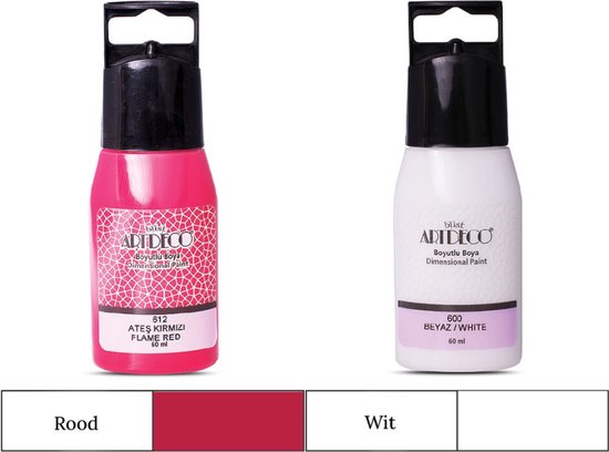 Artdeco 3D Dimensionale Verf Set – 2x50 ml – Wit & Rood – Geschikt voor Stof, Glas, Keramiek, Karton, Metaal, Papier & Steen – 3D Liner Textuur- en Reliëfschilderen Dimensional Paint