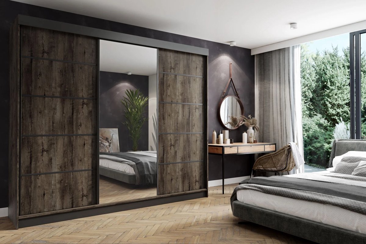 Kledingkast zwart donker eiken 250 cm