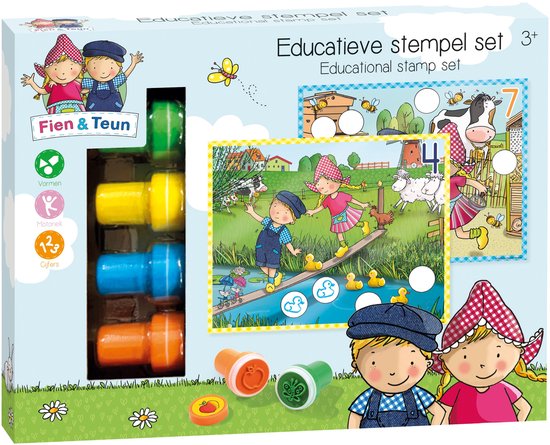 Fien & Teun creatieve stempelset, stempels en gekleurde kaarten - creatief, educatief speelgoed - boerderij speelgoed - vanaf 3 jaar - Bambolino Toys