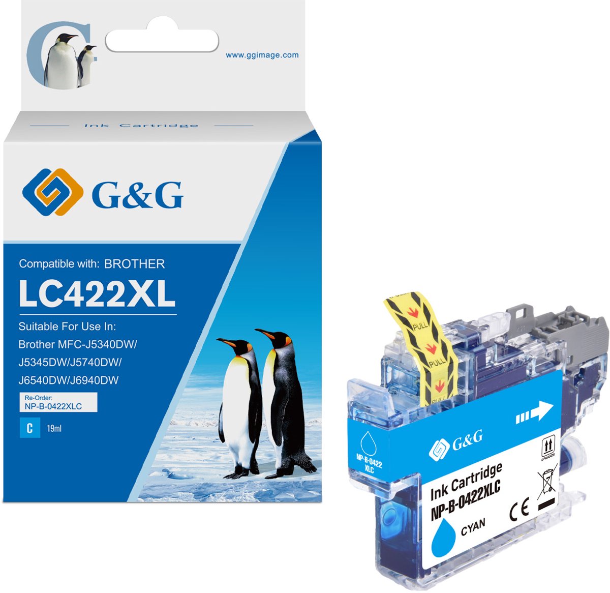 G&G LC422 XL Inktcartridge Geschikt voor Brother LC422C LC422XLC -Cyaan - Hoge Capaciteit